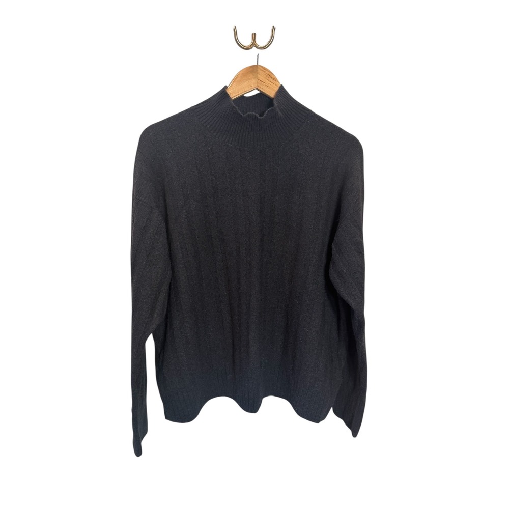 J Crew Black Mock Neck Cable Knit Sweater Women's XL Merino/Alpaca Wool Blend